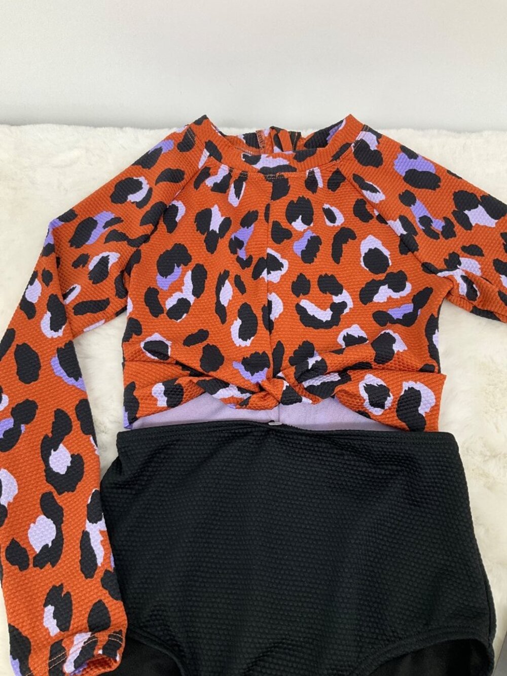 Art Class size Small (6/7) Girls Leopard Print One-Piece Swimsuit: Black, Purple - Picture 4 of 7